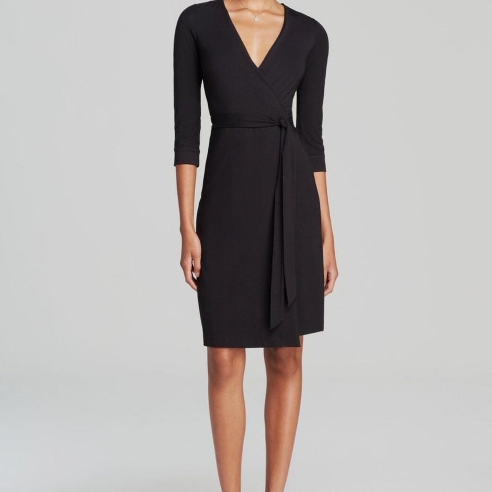 Diane Von Furstenberg Black Midi Wrap Dress